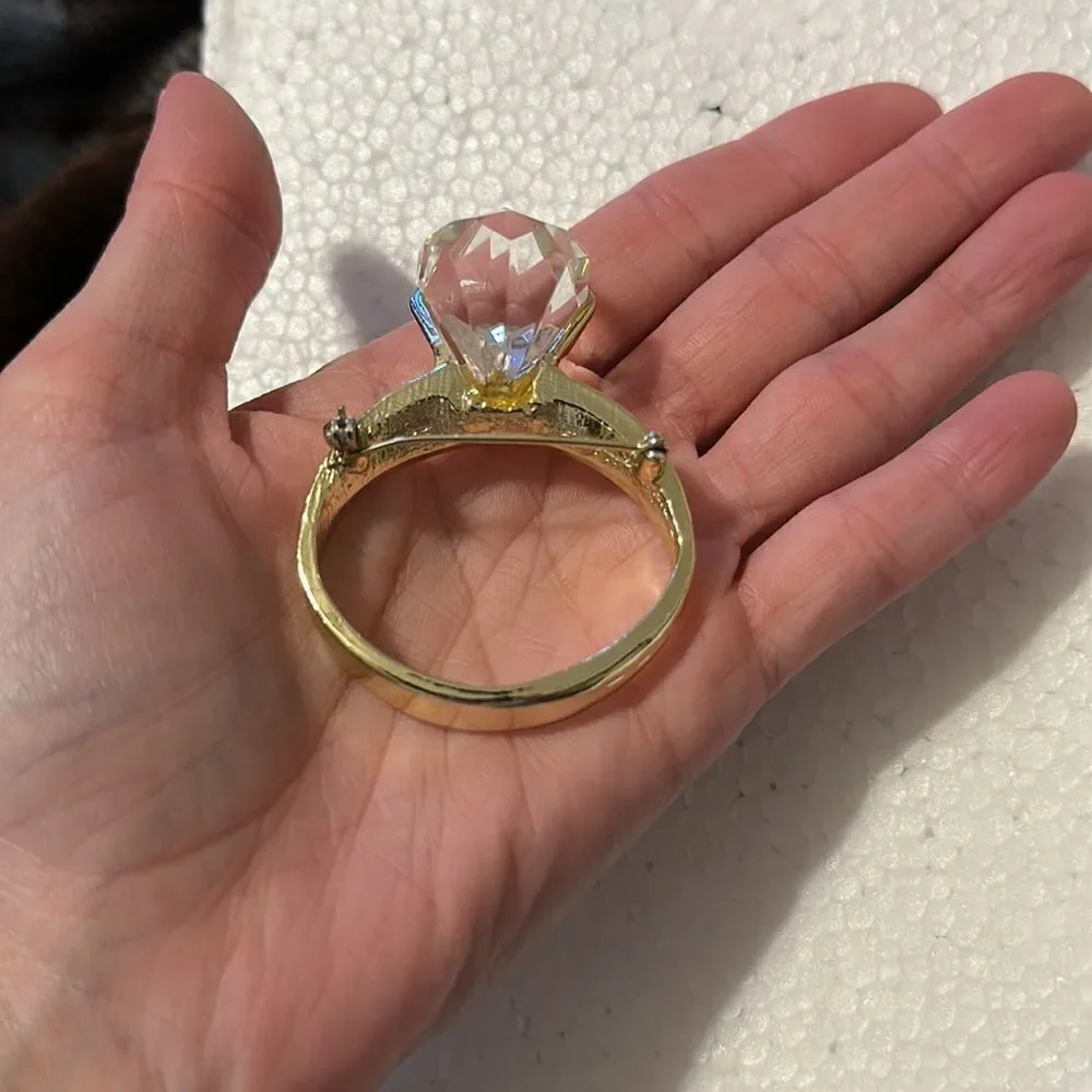 Large Novelty Solitaire Ring Brooch Pin Costume Jewelry